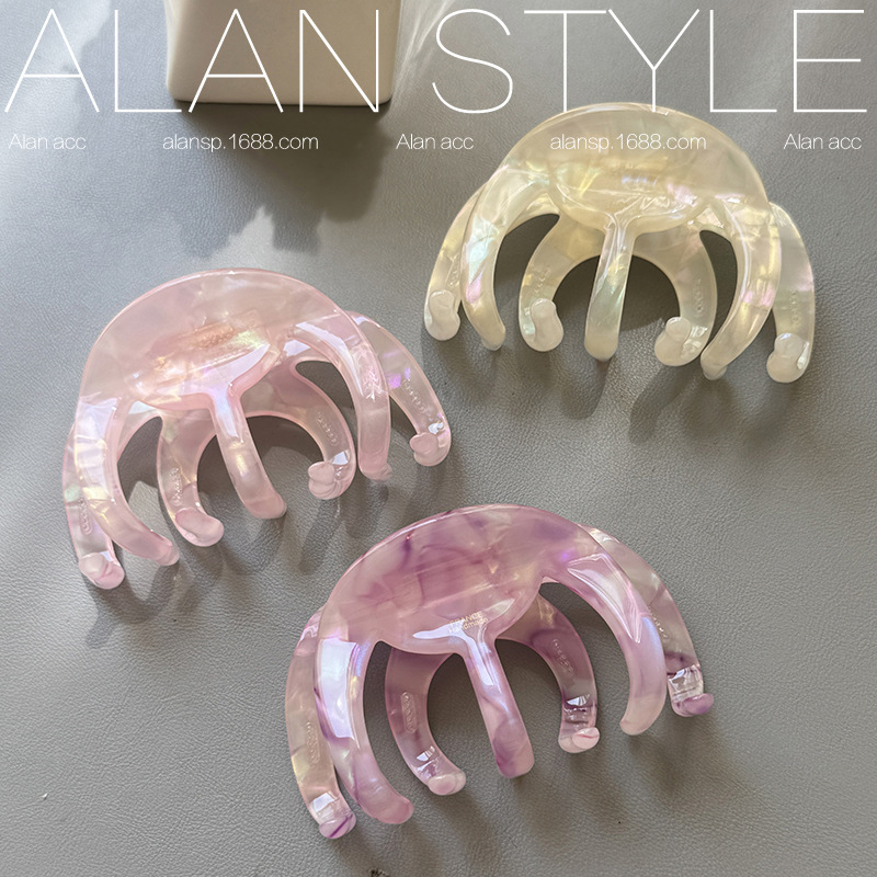 Alan フランス製高級サメ厚みのある春夏アセテートタコヘアクリップ後頭部用大型ヘアクリップ|undefined