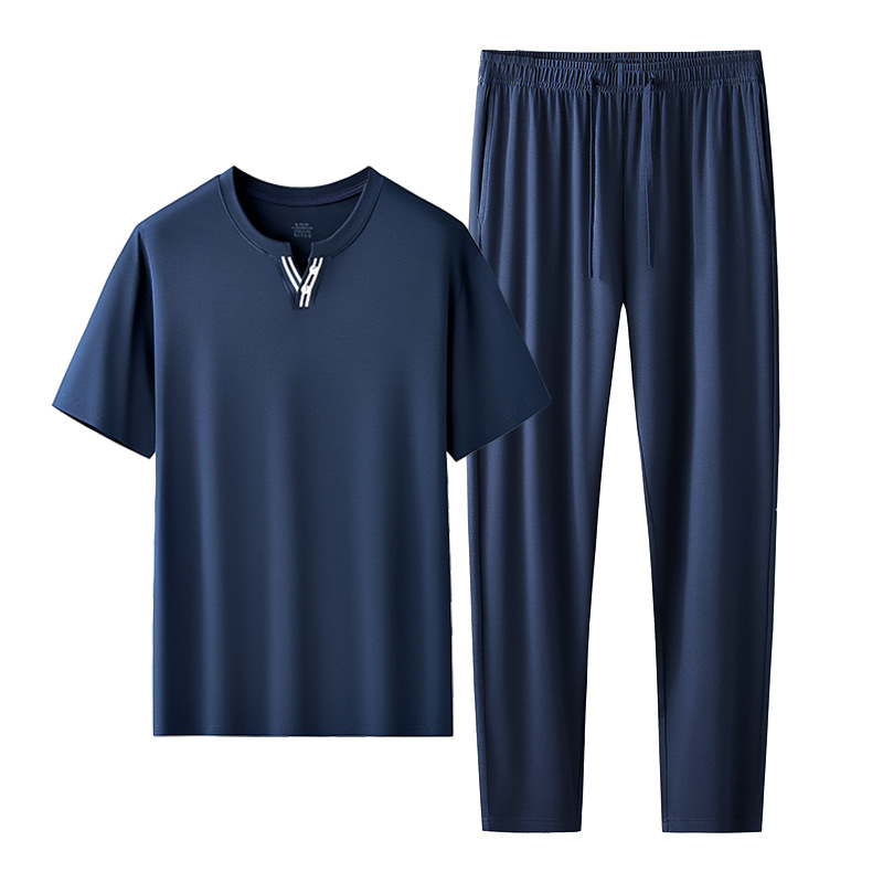 [Mismo estilo en mostrador] Traje de pantalones cortos de manga corta informales sueltos para hombre de primavera y verano modal de doble cara de 80 unidades