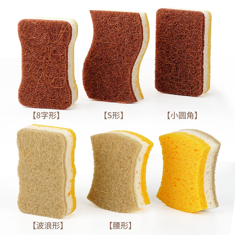 天然の剣麻の木の糊の綿のスポンジはココナッツのブラウンのスポンジの百潔の布の店を拭きます。|undefined