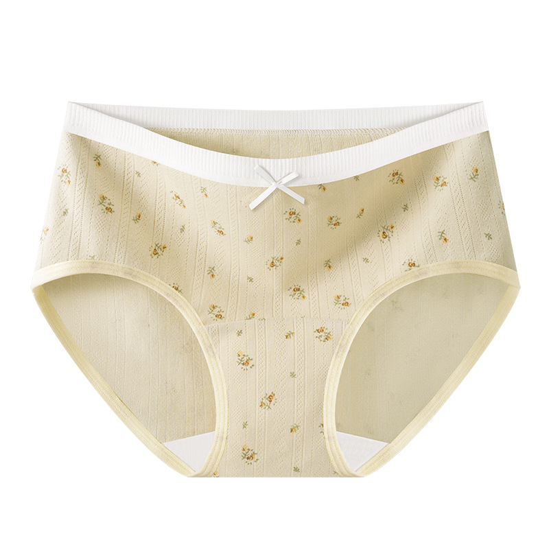 Bragas de entrepierna larga floral de crema, bragas de algodón para niñas, entrepierna de algodón puro, entrepierna antibacteriana, nuevos calzoncillos para mujer