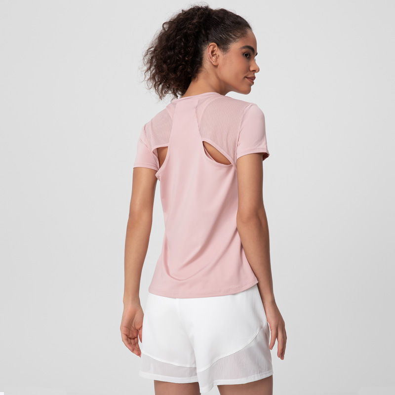 2023 primavera y verano nueva ropa de fitness de manga corta para mujer Camiseta deportiva de malla hueca ropa de yoga sexy suelta en stock