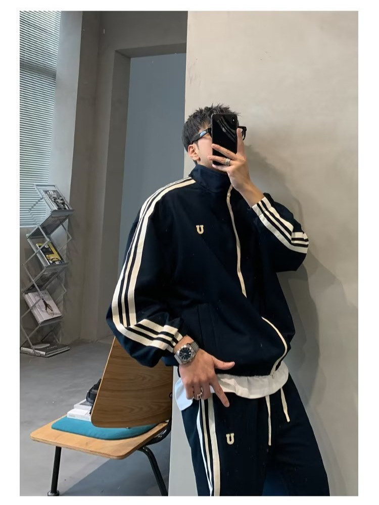 Hong Kong moda hombre suéter de doble palo set hombre perezoso estilo deportivo casual inns pareja pantalones de mangas largas