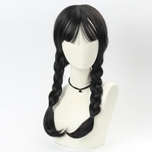 cosplay假发 黑色星期三cos化纤全头套 欧美热销款万圣节假发wig