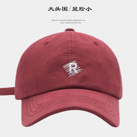 韩国帽子女春秋季新款R字母刺绣纯色软顶棒球帽百搭休闲鸭舌帽男