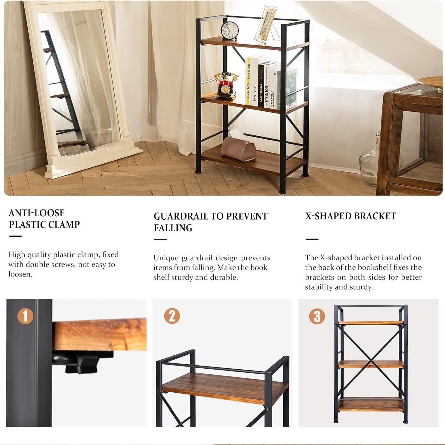 Estantería piso marrón retro minimalista, moderna, para dormitorio y cocina, estante decorativo.