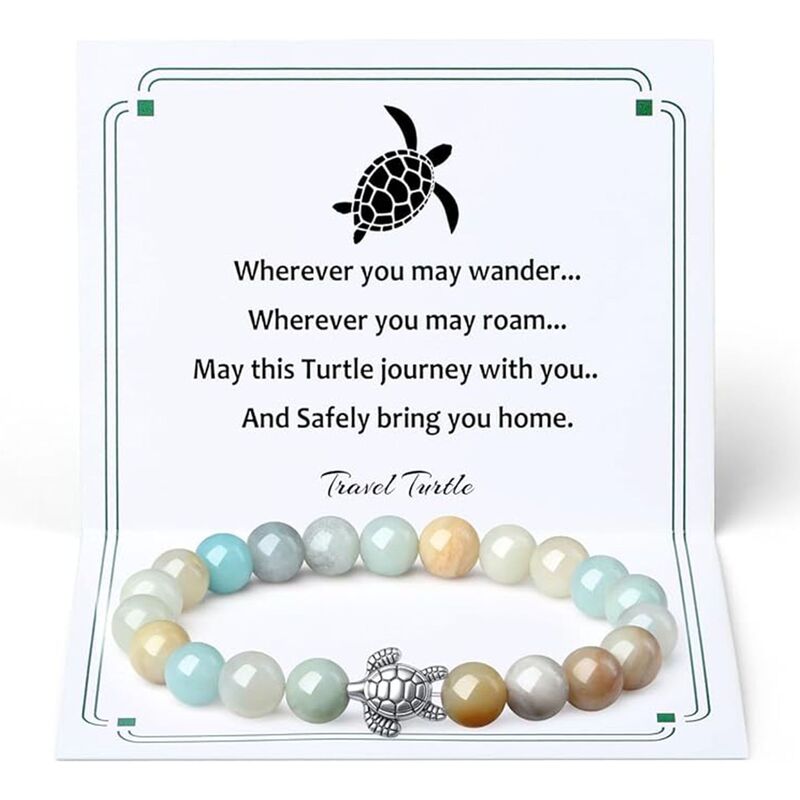 Tiger Eye Stone Beads Turtle Greeting Card Gift Bracelet Protecting Turtle Ocean Souvenir Amethyst Pink Crystal Bracelet