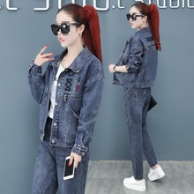 欧洲站牛仔套装女春秋装新款减龄时尚洋气休闲两件套欧货潮