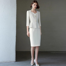 春夏时尚白色设计感女裙套装修身显瘦七分袖小香风职业装正装工装