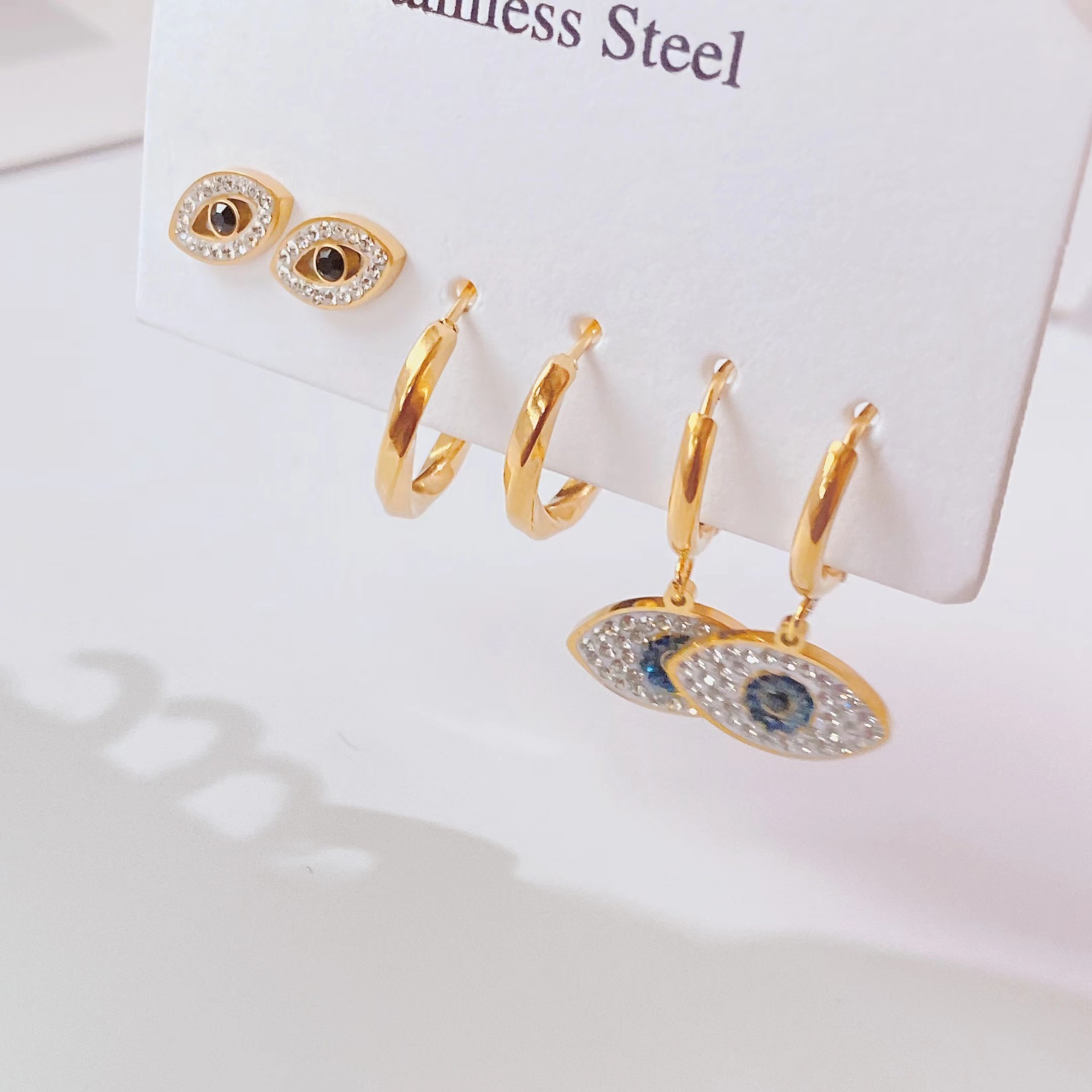 fashion new titanium steel microdiamond zircon eye shape earrings setpicture2