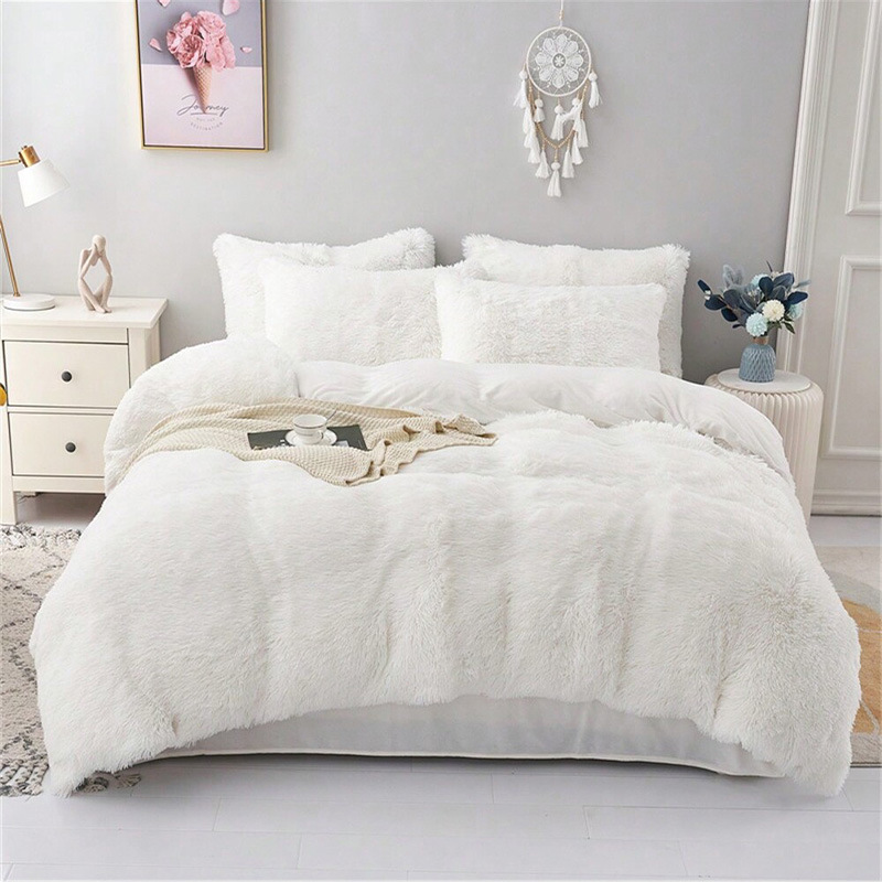 Sábana de cuatro piezas para cama de terciopelo de visón grueso, funda de edredón de felpa cálida de invierno, juego de cuatro piezas de terciopelo de cristal de color sólido