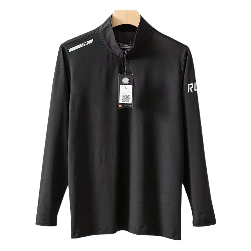 В наличии Тренировочная одежда с половинной молнией Мужская Осенняя Солнцезащитная футболка с длинными рукавами и лацканами Быстросохнущий дышащий спортивный Повседневный Топ Модный