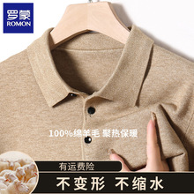 罗蒙100%绵羊毛冬季男士羊毛衫翻领纯色休闲商务针织保暖毛衣男装