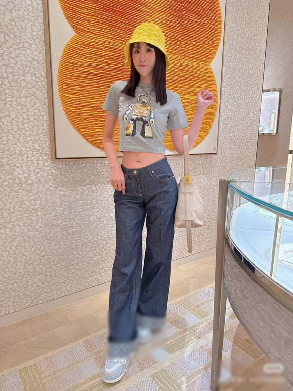 深圳南油高端女装2025年春夏LOU*新款长裤经典logo印花底牛仔裤女|undefined
