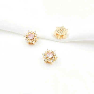 Zərgərlik ara hissələri — Round Square Four-Leaf Flower Porous - style-3-pink-zirconium-113mm-gold