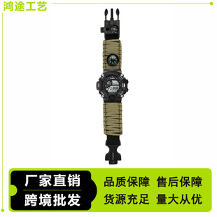 Paracord Waterproof Watch Multifunctional Outdoor Survival Paracord Bracelet Adjustable Outdoor Camping Adventure Bracelet Black