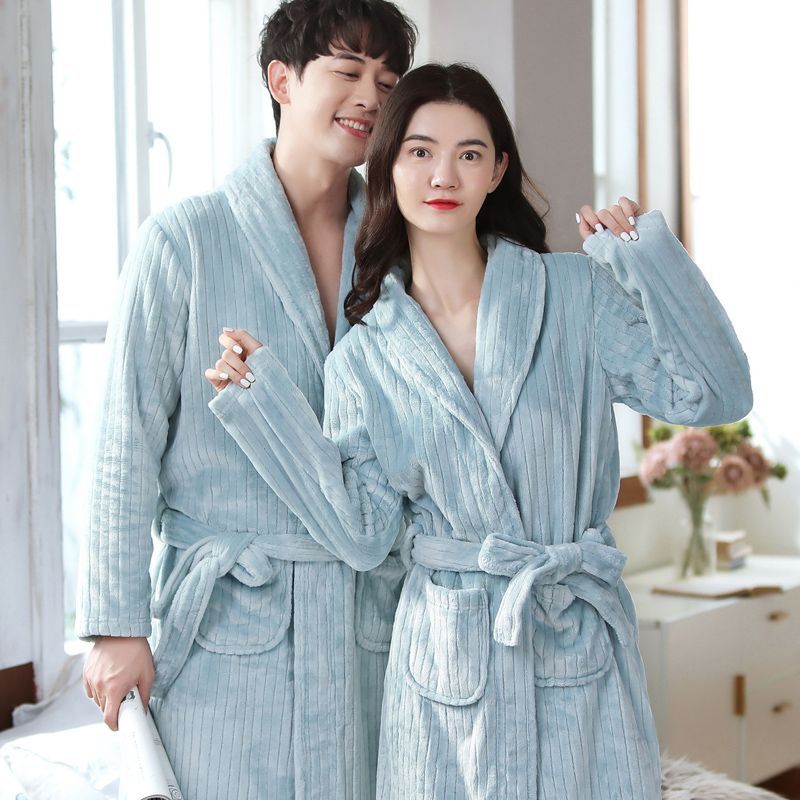 나이트 가운 커플 호텔 봄과 가을 두꺼운 플란넬 목욕 가운 여성의 가을과 겨울 산호 양털 파자마 남성 중형 및 롱 목욕 가운