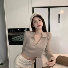 POLO领韩版百搭针织打底衫2024秋季新款毛衣短款长袖上衣女装秋装