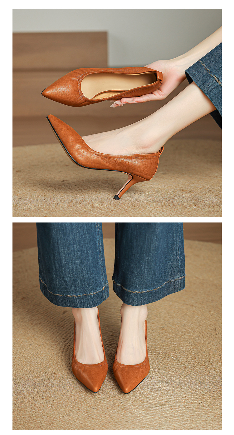 Giày cao gót nữ mũi nhọn gót 5–7 cm da mềm công sở — Nâu caramel 5cm, Đen 5cm, Nâu caramel 7cm, Màu nude 5cm chi tiết 11
