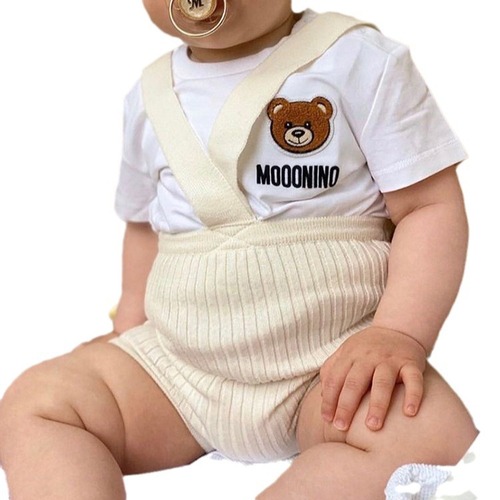 Embroidered Bear Summer Dress Children's Pure Cotton Short Sleeve T-Shirt 2024 New Trend Brand Ins Children's Clothing Baby Pure Cotton T-Shirt