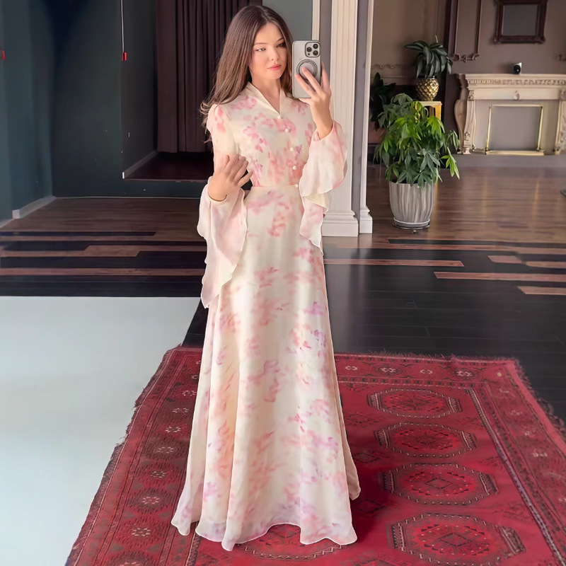 Amazon 2026 European and American Cross-Border Spring New Printed Fashion Slim-Fit Bell-Sleeve Women's Long-Sleeve Dress Amazon 2026 European and American Cross-Border Spring New Printed Fashion Slim-Fit Bell-Sleeve Women's Long-Sleeve Dress