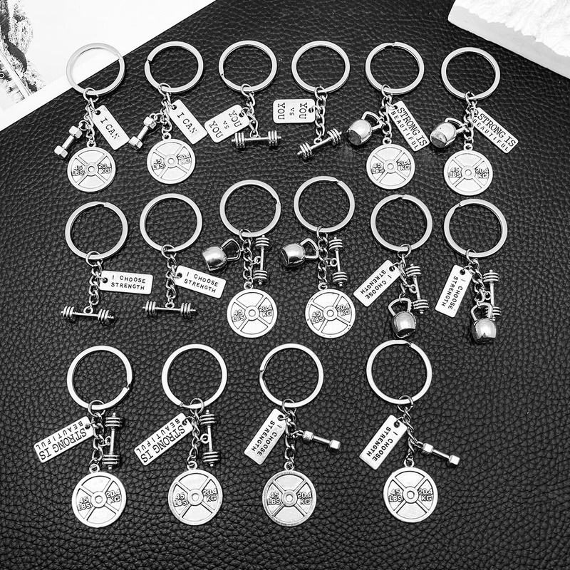 Cross-border Foreign Trade Explosions Fitness Sports Equipment Dumbbell Barbell Kettlebell Keychain Men's and Women's Couple Jewelry Pendant