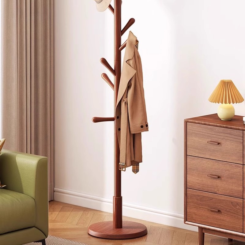 Solid Wood Coat Rack Floor Bedroom Hanger Household Vertical Clothes Clothes Hanging Rod Indoor Simple Storage Bag Rack