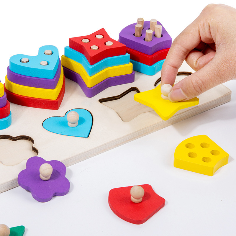 Ilustración educación temprana forma de madera tablero logarítmico digital multifuncional conjunto de ensamblaje columna bloques de construcción juguetes educativos para niños al por mayor