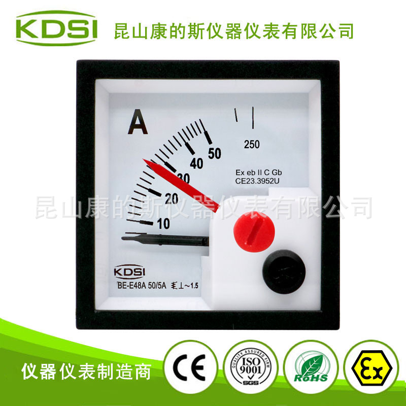 供应 防爆电流表  配电柜仪表BE-E48A AC50/5A 5倍过载带红针