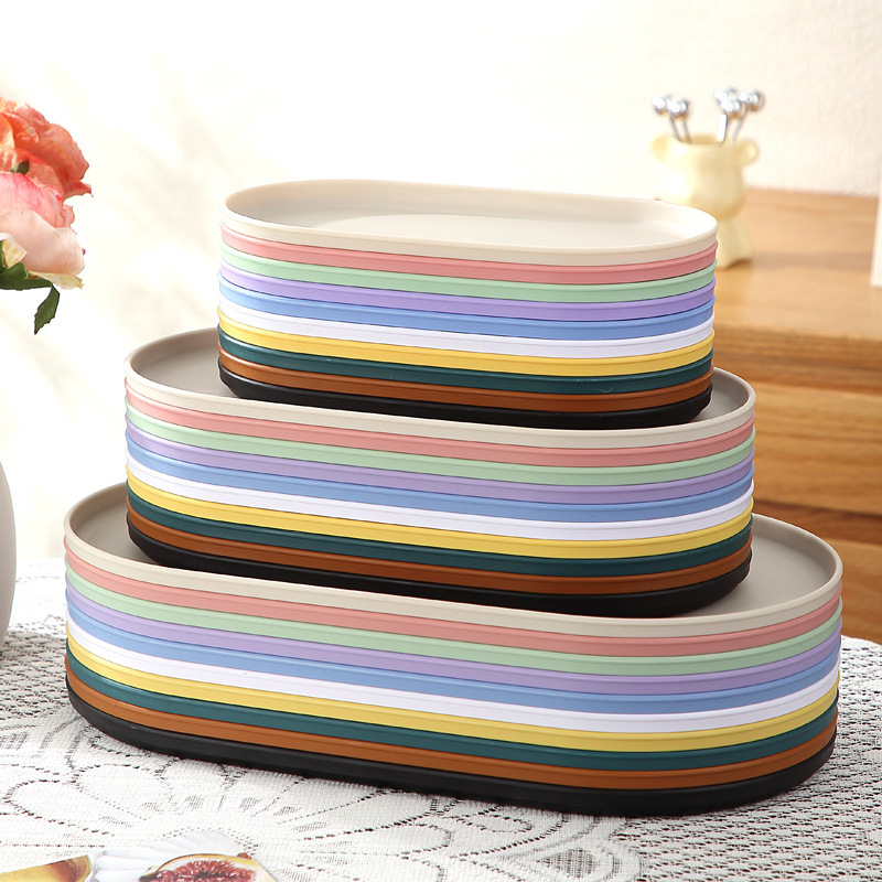 Oval Dinner Plate Ins Home Dessert Plate Creative Plastic Anti-Fall Restaurant Snack Plate Afternoon Tea Coffee Tray