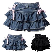 B 11304 Denim pleated A-line skirt ţ�а��� A �ְ���ȹ