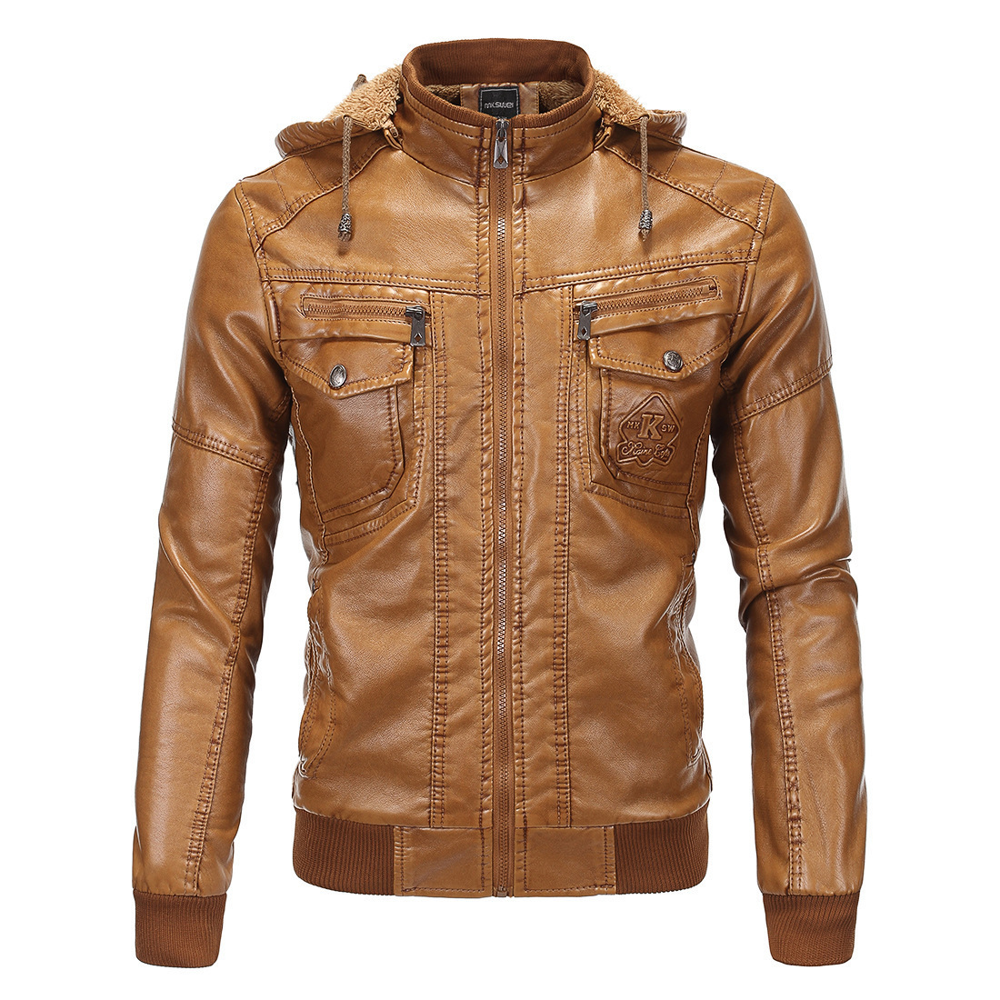 Men's Clothing 2024 men's leather jacket washed leather hooded leather jacket plus velvet warm leather jacket large size men's jacket_voghion.com
