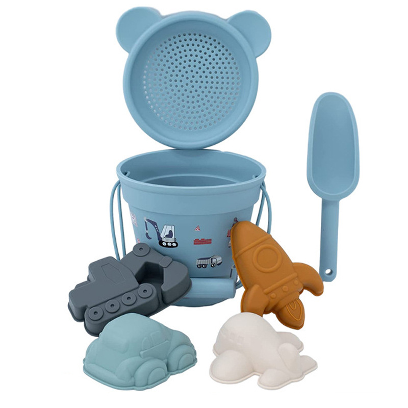 Juego completo de juguetes para excavar arena, suministro al por mayor de juguetes de playa interactivos para padres e hijos, modelo de cubo para excavación de arena, silicona.