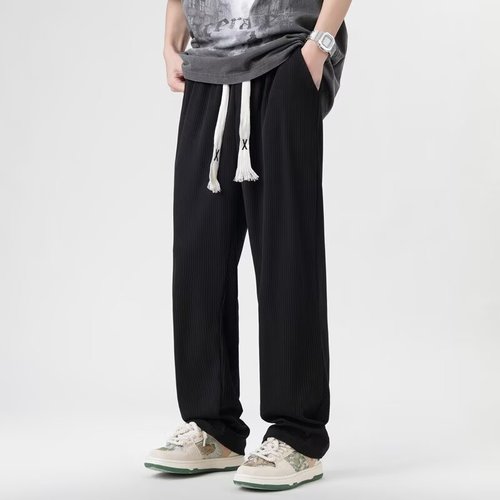 Summer Thin Pants Men's 2025 New Straight Leg Loose Teenage Boys Nine Points Ice Silk Casual Pants Trendy Brand