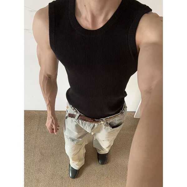 Ice Silk Threaded Export Popular I-Shaped Vest Men's Summer American Style Muscle-Showing Sleeveless T-Shirt Fitness Sports Men