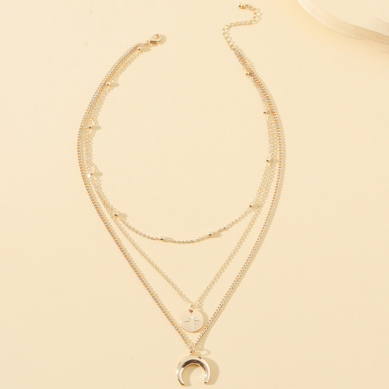 Fashion Three-layer Eight-pointed Star Crescent Alloy Necklace display picture 2