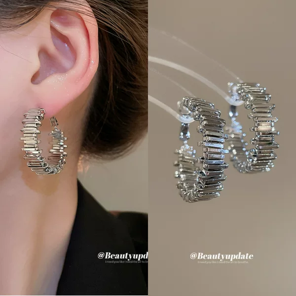Silver Needle Irregular Round Metal Ear Ring Ear Ring Elegant Elegant Earrings Light Luxury High Sense Earrings Design Sense