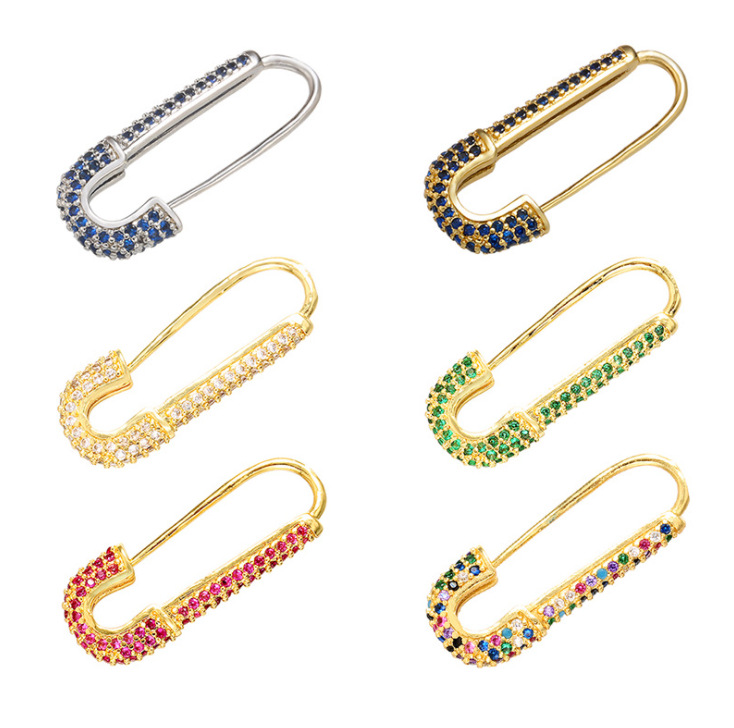 10g Weight Zircon Inlay Material Earrings Classification Housewarming, Anniversary, Business, Wedding, Travel, Birthday, Festival Occasion Copper Material Foreign Trade Micro-inlaid Pin Earrings Creative Pin Ornament Accessories Colorful Crystals Clip Exaggerated Personalized Ear Ring Wholesale
