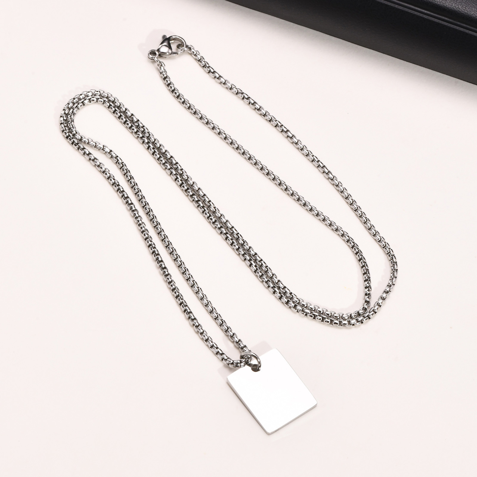 7g Weight 201 Stainless Steel Chain Material Streetwear Customization Laser Engraving Rectangle 201 Stainless Steel Plating Men'S Men Pendant Necklaces