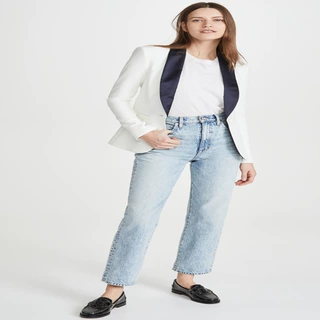 新款春秋甜美镶色青果领职业百搭纯色修身一粒扣白西服外套