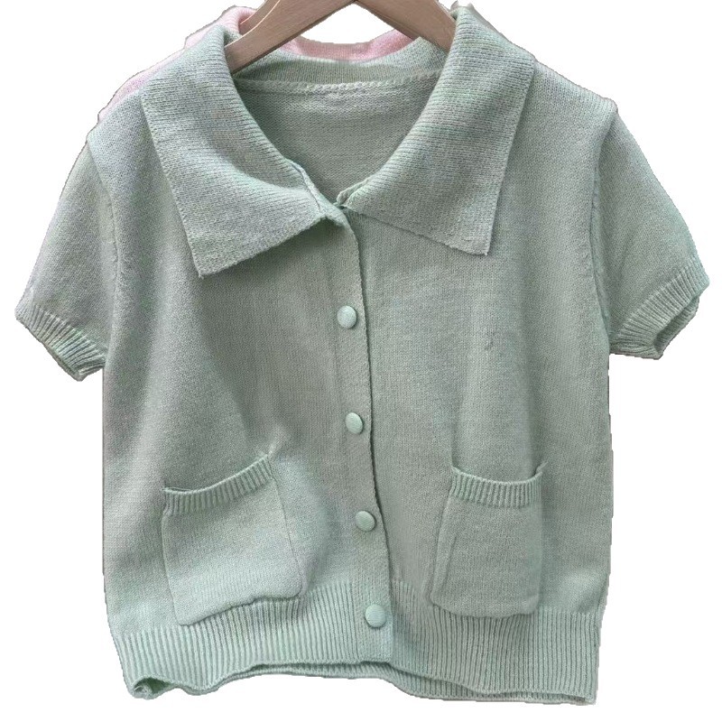Coreano dulce cuello de muñeca de punto de manga corta cardigan de moda única hermosa chaqueta de verano Miu cardigan image 6