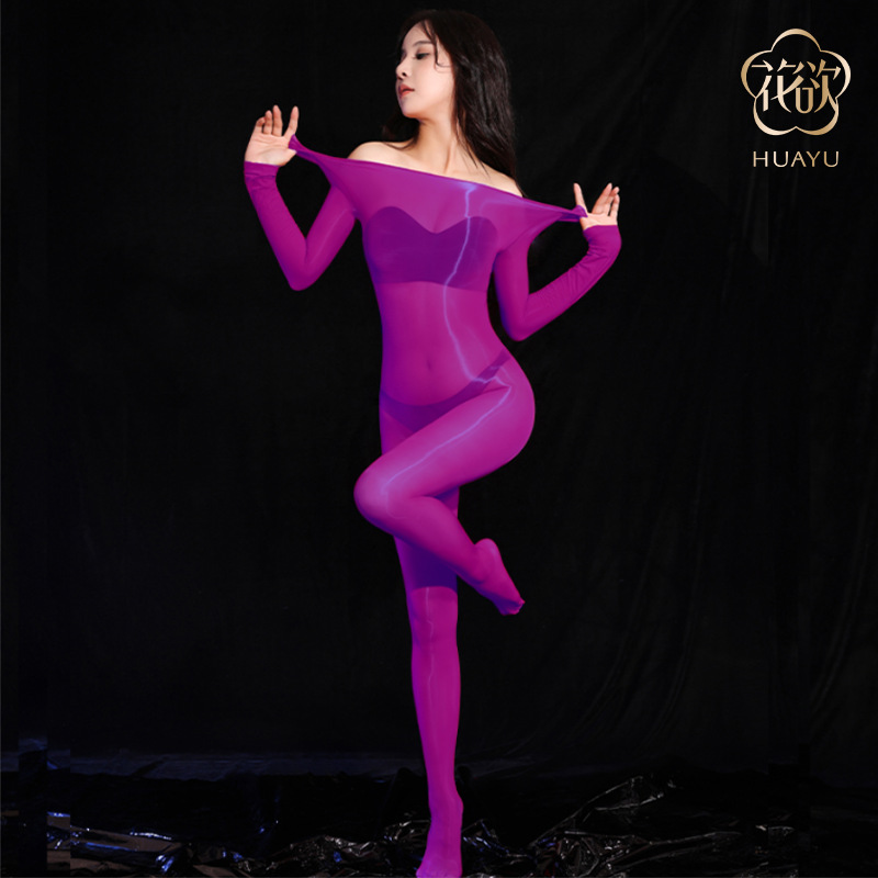 Dark Purple [Five-finger Sleeves Full Body Glossy Jumpsuit]