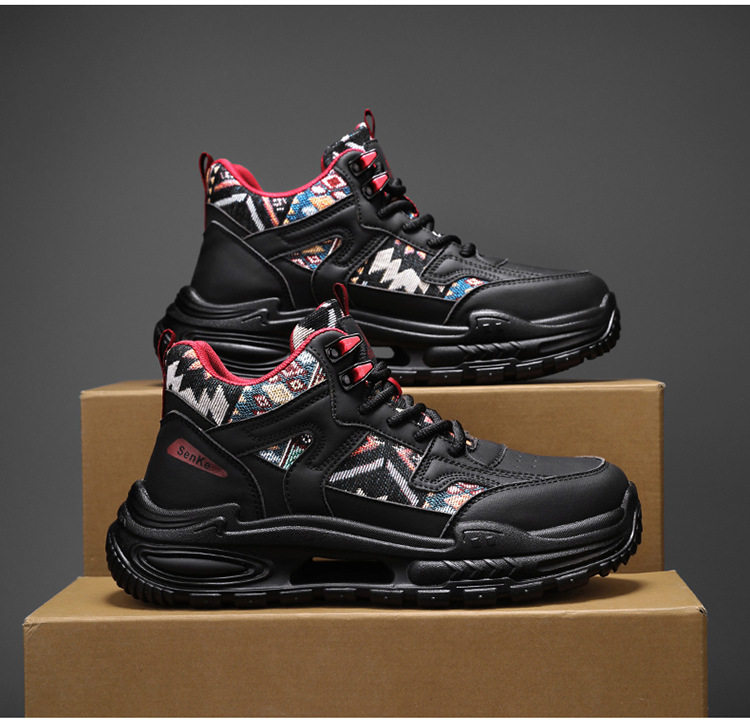 Giày thể thao nam cổ trung, giày sneaker năng động đế dày tăng chiều cao, dây buộc, phối màu — Việt Nam, màu, đen chi tiết 17