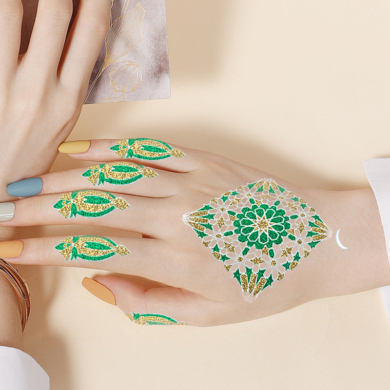 Source manufacturers long-lasting waterproof golden green onion powder Henna tattoo wedding party holiday flower face sticker