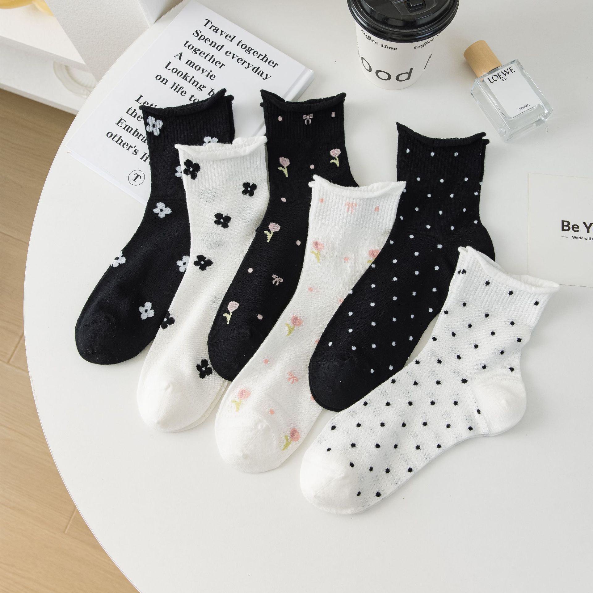 Breathable brand summer thin knee socks flower-shaped