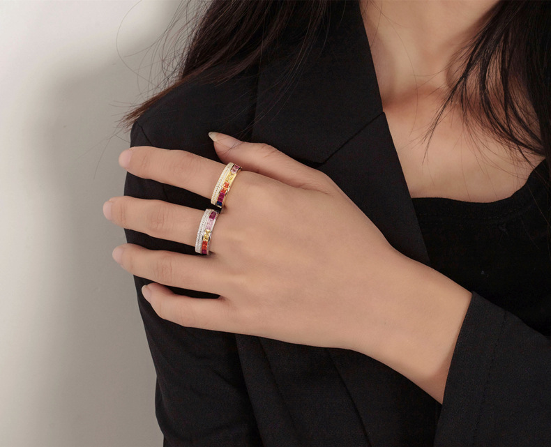 Luxurious Geometric Sterling Silver Diamond Zircon Rings