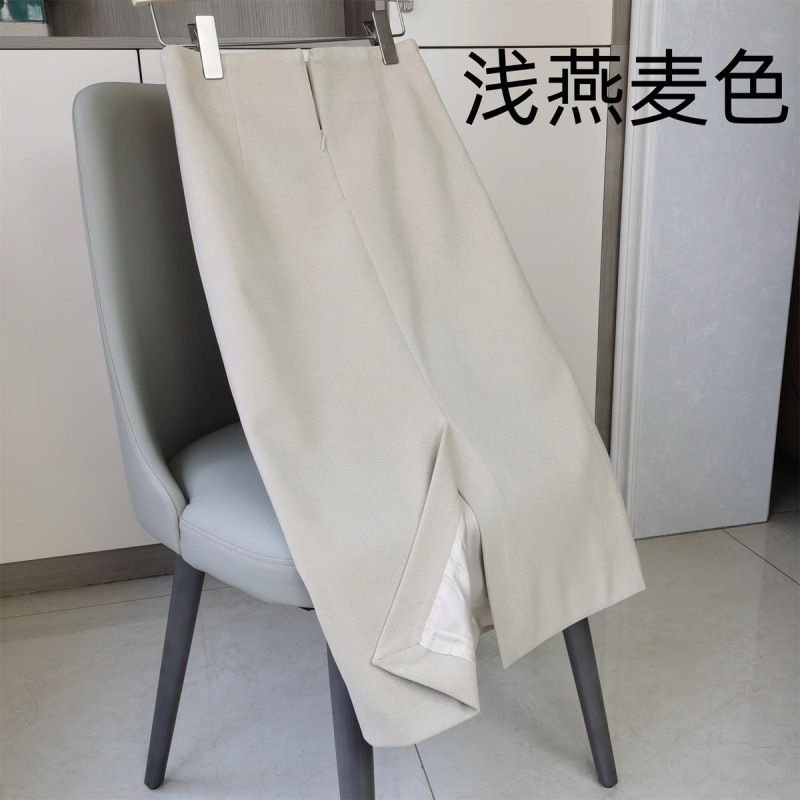2025春秋新款OL通勤职业包臀半身裙中长款黑色高腰A字直筒西装裙|undefined