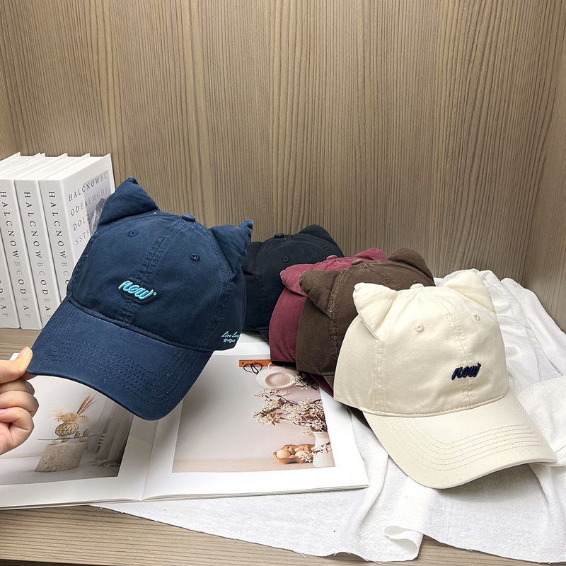 刺绣字母棒球帽小猫耳朵可爱鸭舌帽子女韩版休闲百搭时尚显脸小潮|undefined