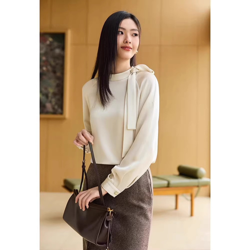 News Queen Gd Imported Non-Iron Triacetate French Design Ribbon Shirt Top