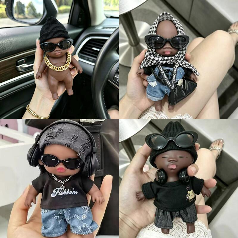 Directly from the Manufacturer: Cute Stress-Relief Black-Skinned Doll Natasha, Compatible with 14cm Dolls, Trendy Toy Doll Outfit Set