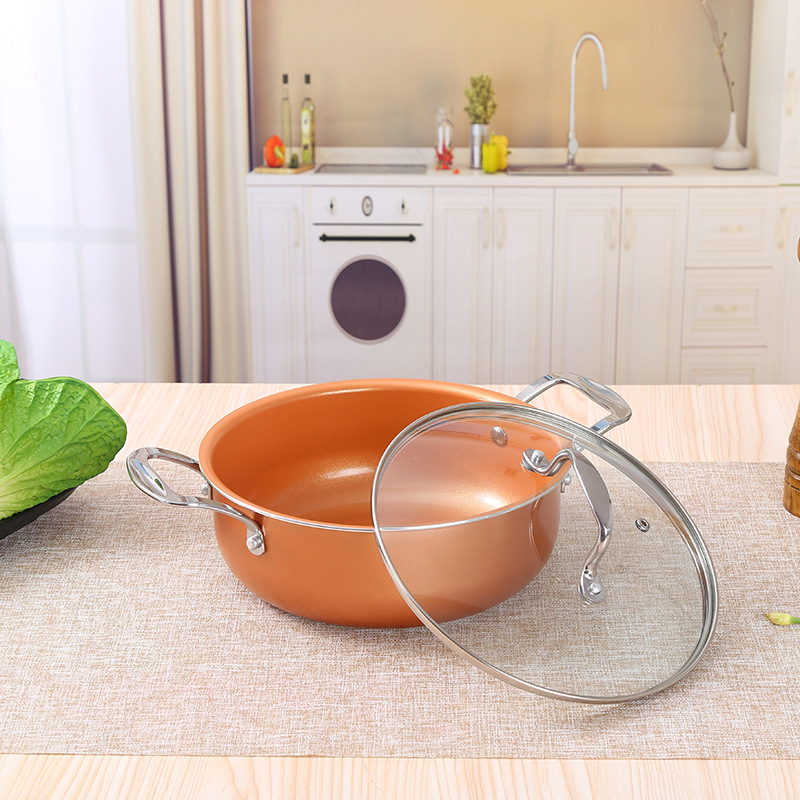 Hogar libre de humo antiadherente wok olla de sopa olla de aluminio traje plano sartén 4 piezas conjunto exposición actividad regalo